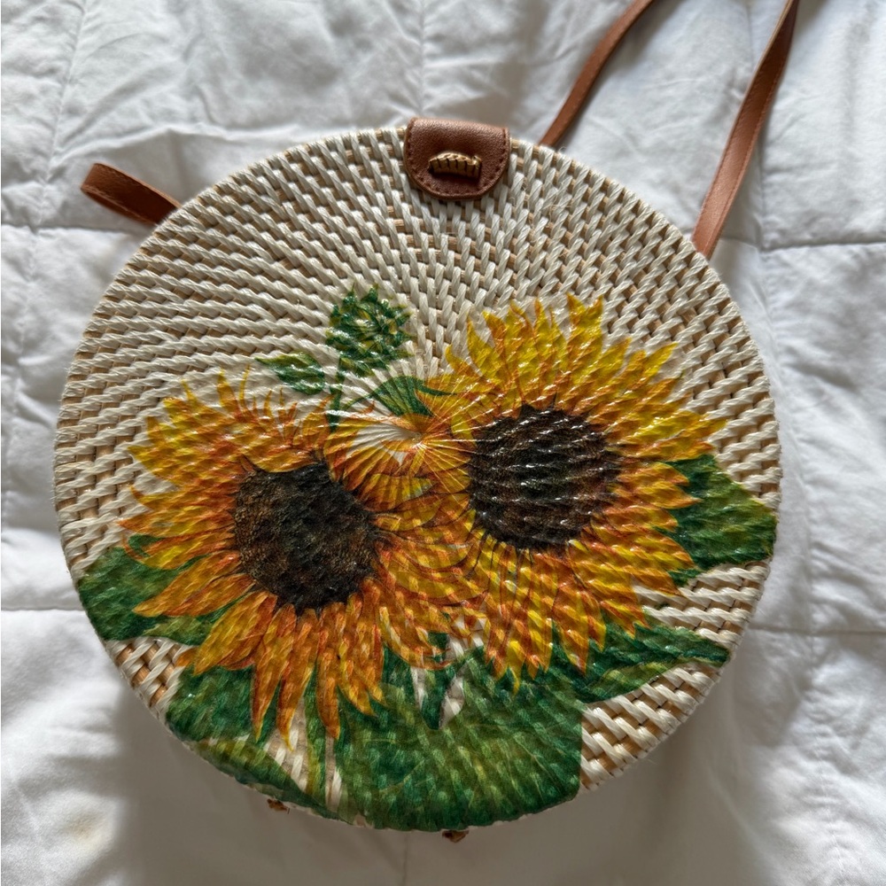 Sunflower Woven Round Bag